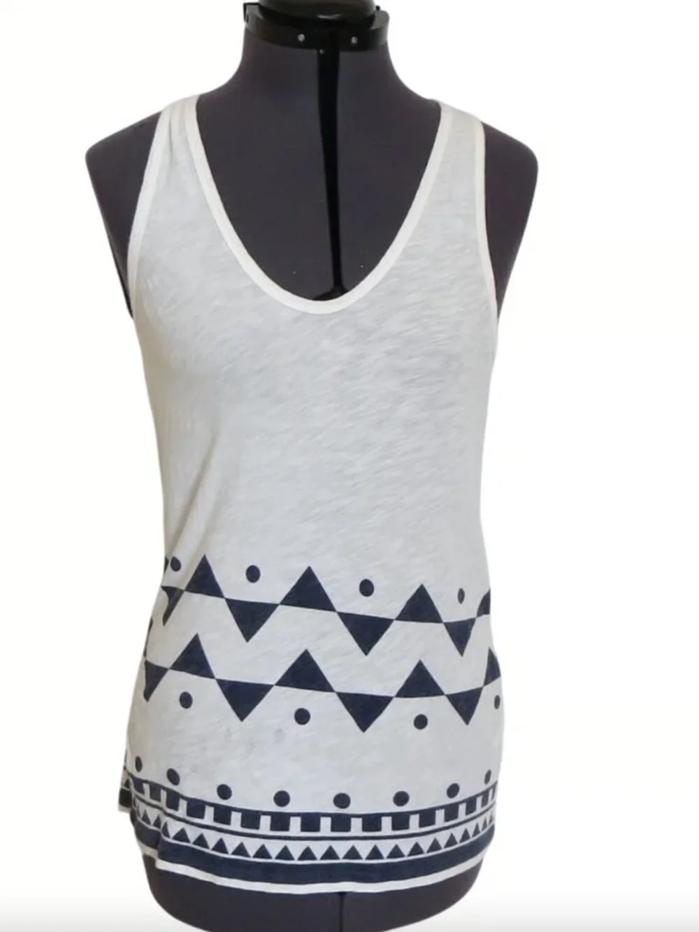 J. Crew 100% Cotton Navy White Geometric Print Border Racerback Tank • Sz S 🔴